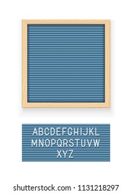 Blue Letter Board. Letterboard For Note. Plate For Message. Office Stationery. Wooden Frame. Isolated White Background. EPS10 Vector Illustration.