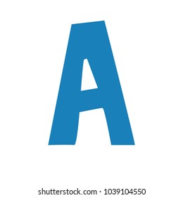 Blue letter a cutout isolated on white funny lettering hand drawn