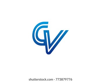 Blue letter CV logo vector