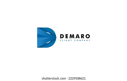 Letra azul D con onda de vuelo abstracta alrededor. Logotipo de entrega. Elemento de plantilla de diseño de logotipo empresarial de vectores planos.