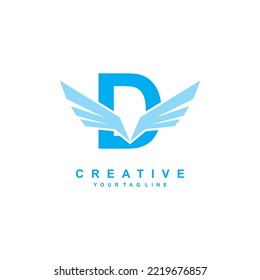 
blue letter D logo template design with wings. Vector D creative logo with wings. modern logotype symbol. wing logo. freedom symbol vector. flying icon