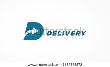 Blue Letter D with Right Arrow inside Delivery Logo. Flat Vector Business Logo Design Template Element.
