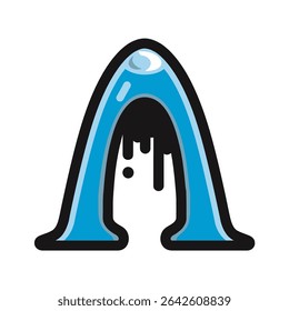 Blue letter drips black paint on blank background graphic