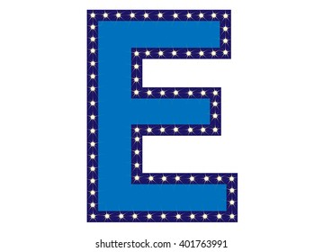 Blue letter E with light