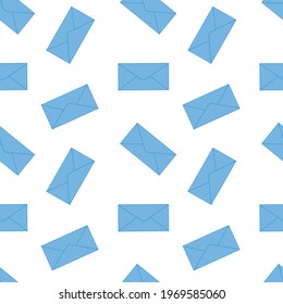Blue letter envelope on white background for valentine's day. Vector illustration. Seamless pattern.