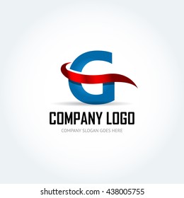Blue Letter G with red ribbon logo icon design template elements - Illustration. Letter G logo icon design - vector sign. Isolated vector illustration.