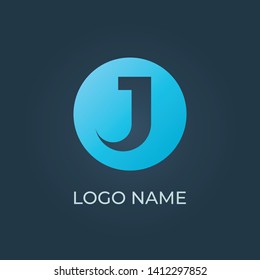 Blue letter J with circle shape on isolated dark background. Alphabet vector.