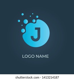 Blue letter "J" logo with circle on isolated dark background. Vector image