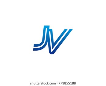 Blue letter JV logo vector