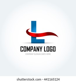 Blue Letter L with red ribbon logo icon design template elements - Illustration. Letter L logo icon design - vector sign. Isolated vector illustration.
