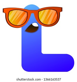 Blue letter L with sunglasses vector illustration on white background