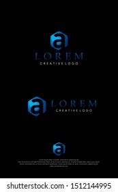 blue letter A logo. A Letter design vector logo with a hexagonal shape contains the initials A.