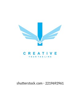 blue letter I logo template design with wings. Vector I creative logo with wings. modern logotype symbol. wing logo. freedom symbol vector. flying icon