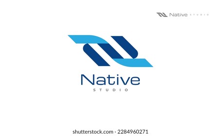 Diseño con logotipo de letra azul N con concepto moderno y futurista. Logotipo adecuado para empresas y tecnología