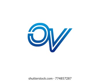 Blue letter OV logo vector