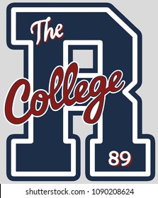 Blue Letter R With College And The Words And Number In Illustration Concept.