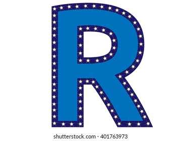 Blue letter R with light
