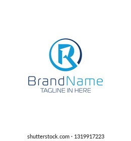 Blue Letter R With Negative Shape Arrow Up Inside