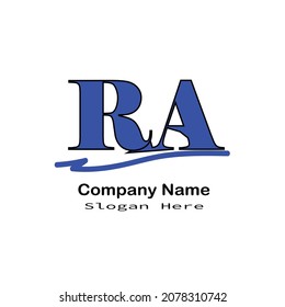 Blue letter ra logo on a white background.