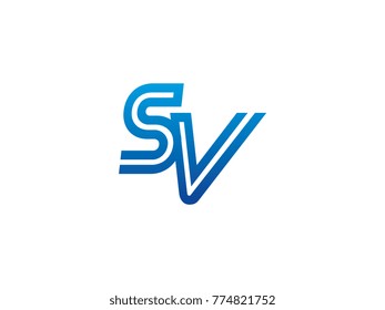 Blue letter SV logo vector