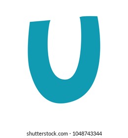 Blue letter u cutout isolated on white funny lettering hand drawn u