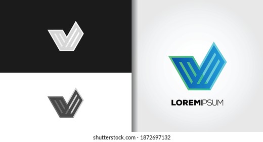 blue letter v logo set idea template vector