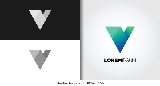 blue letter v logo set brand idea template vector