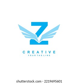 blue letter Z logo template design with wings. Vector Z creative logo with wings. modern logotype symbol. wing logo. freedom symbol vector. flying icon