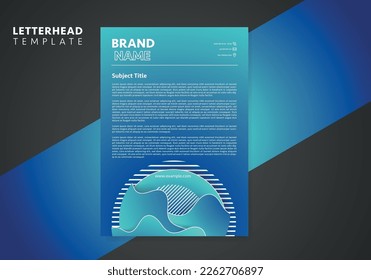 Blue letterhead template with flowing liquid shapes, amoeba forms. Abstract dynamic gradient graphic elements in modern style. 
