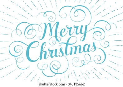 Blue lettering Merry Christmas for greeting card on white background. Vector illustration