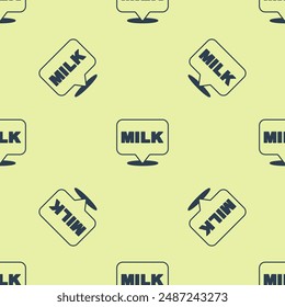 Blue Lettering milk icon isolated seamless pattern on yellow background. Hand written design for label, brand, badge.  Vector