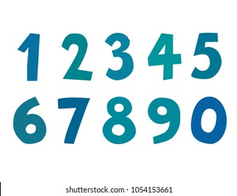 Blue letters numbers cutout isolated on white funny lettering hand drawn  1 2 3 4 5 6 7 8  9 0 one two three four five six seven eight nine zero 