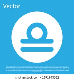 Blue Libra zodiac sign icon isolated on blue background. Astrological horoscope collection. White circle button. Vector Illustration
