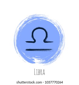 Blue Libra zodiac symbol vector, round hand painted horoscope sign. Astrological icon isolated. Circle Libra astrology zodiac sign clip art on white background.