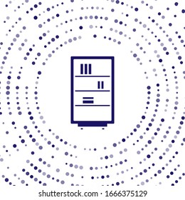 Blue Library bookshelf icon isolated on white background. Abstract circle random dots. Vector Illustration