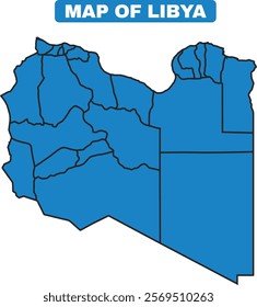 Blue Libya country map border outline vector