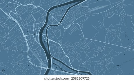 Blue Liege map, Belgium. Vector city streetmap, municipal area.