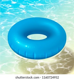 Blue life buoy floating on clear ocean in 3d illustration