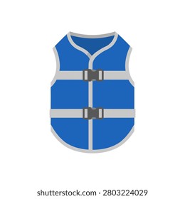 Blue life jacket with buckles for water safety and boating. A blue life vest with grey trim and two adjustable buckles in a flat icon style. Ideal for water safety manuals, nautical themes, or boating activity infographics.