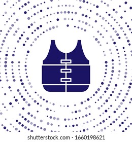 Blue Life jacket icon isolated on white background. Life vest icon. Extreme sport. Sport equipment. Abstract circle random dots. Vector Illustration