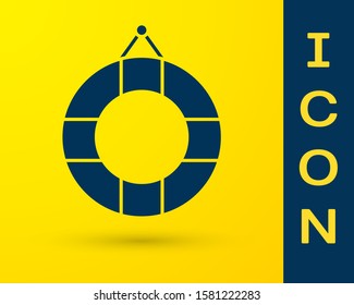 Blue Lifebuoy icon isolated on yellow background. Lifebelt symbol.  Vector Illustration