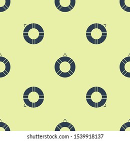 Blue Lifebuoy icon isolated seamless pattern on yellow background. Lifebelt symbol.  Vector Illustration