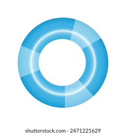 A blue lifebuoy for swimming on a white background. Colorful inflatable rubber circle. A swimming circle with a top view for the ocean, sea, pool. Vector EPS 10