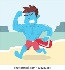 blue lifeguard running