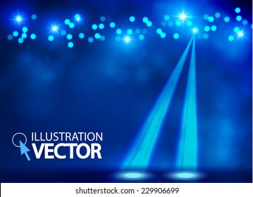 Blue light abstract background with shining stars & spotlight. Vector illustration