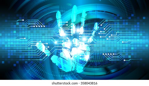 blue Light Abstract Technology background for computer graphic website internet business. illustration. abstract digital. infographics. motion move neon. fingerprint. scanning. Hand print. scan virus
