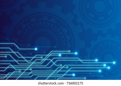 Blue light abstract technology circuit board with gear wheel background, Hi-tech digital engineering concept, Vector illustration