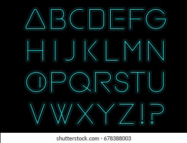 Blue light alphabet font. Neon Letters. Bright typeset sign. Typography text for decoration and advertising. Vector illustration