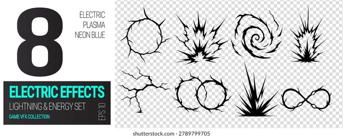 Blue light anime with lightning thunder energy for cartoon background effect. Bolt fx 3d with thunderbolt comic action for blast element sheet. Electric strike anime with thunder.