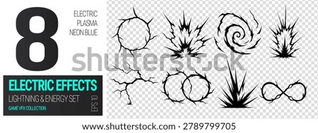 Blue light anime with lightning thunder energy for cartoon background effect. Bolt fx 3d with thunderbolt comic action for blast element sheet. Electric strike anime with thunder.
